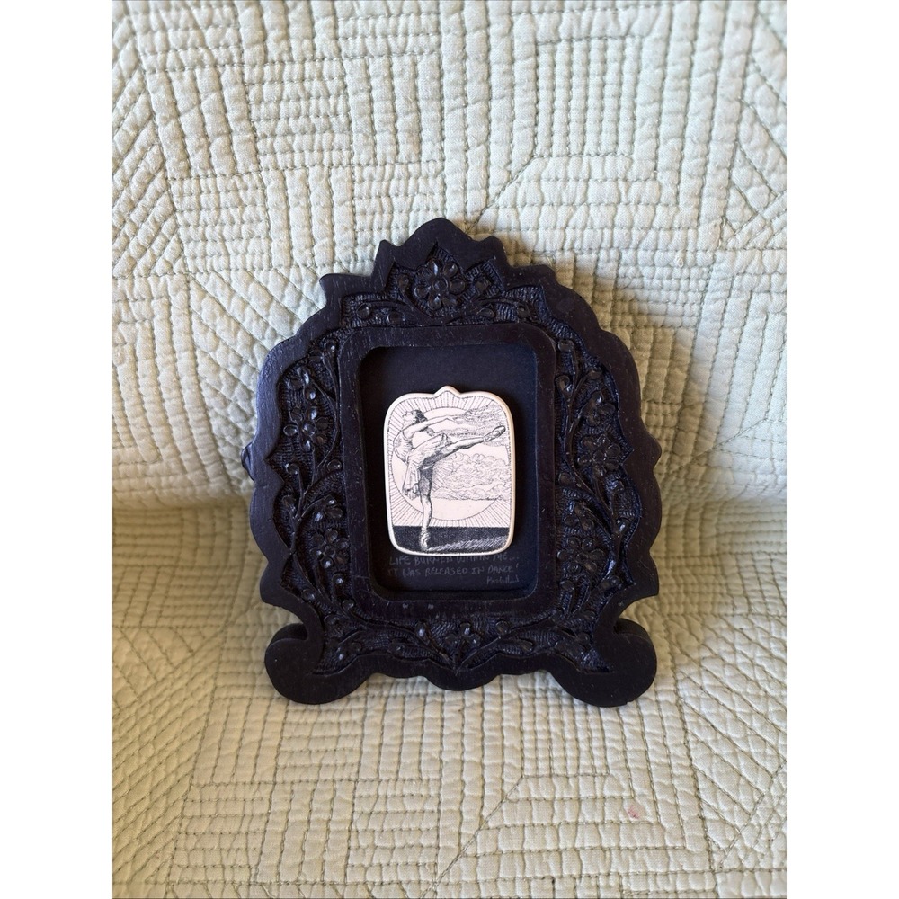 Unique Ballerina Dance Art Plaque Ornate Dark Wood Frame 6" Inspirational Quote